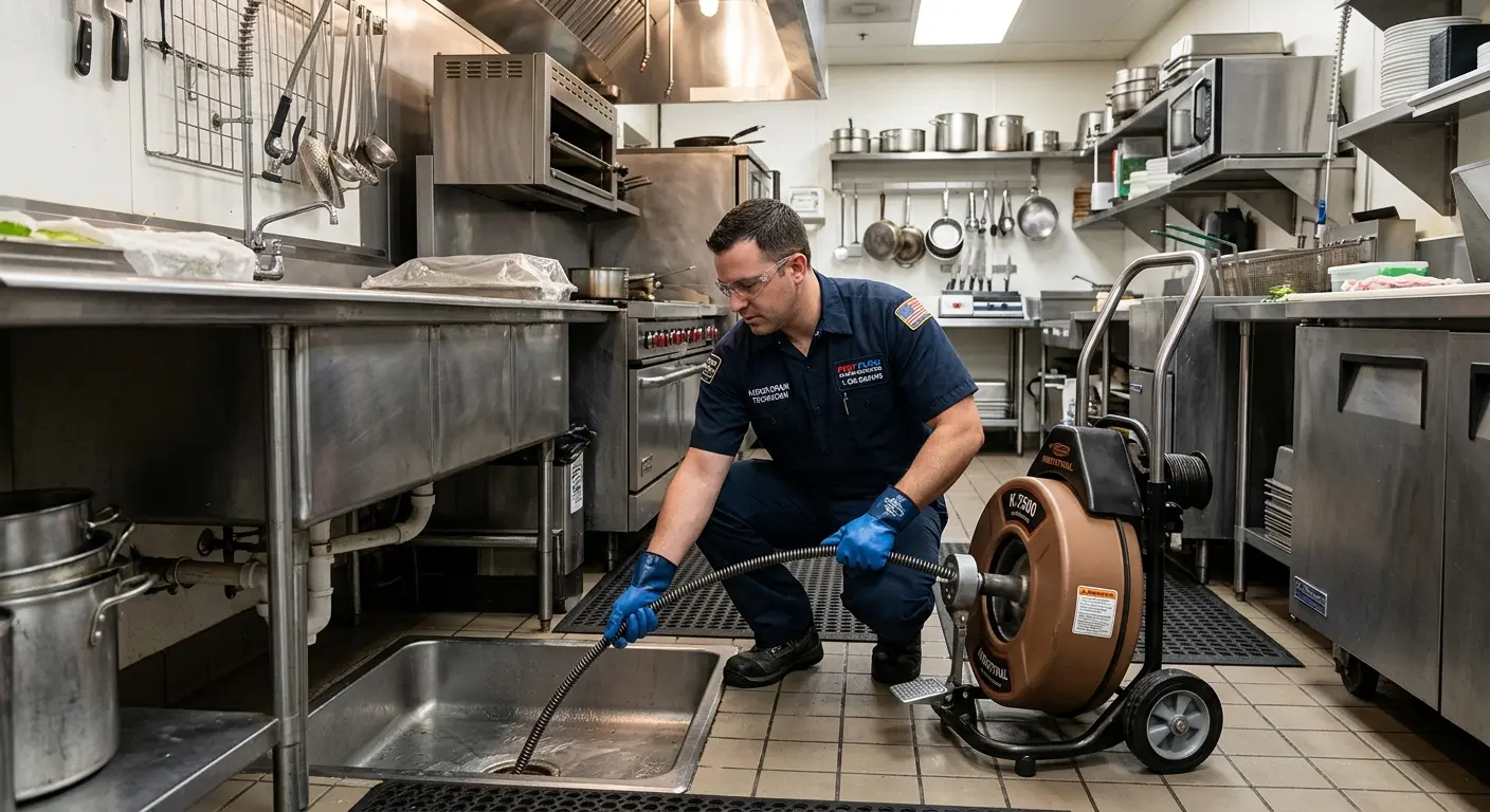 Commercial drain cleaning service in a restaurant kitchen in Lucas Valley-Marinwood