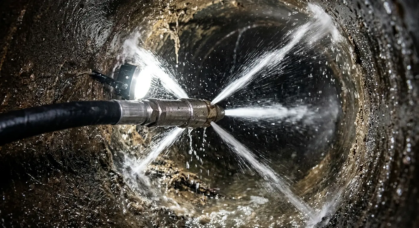 High-pressure hydro jetting nozzle cleaning sewer pipe for Storm Drain Cleaning in Lucas Valley-Marinwood